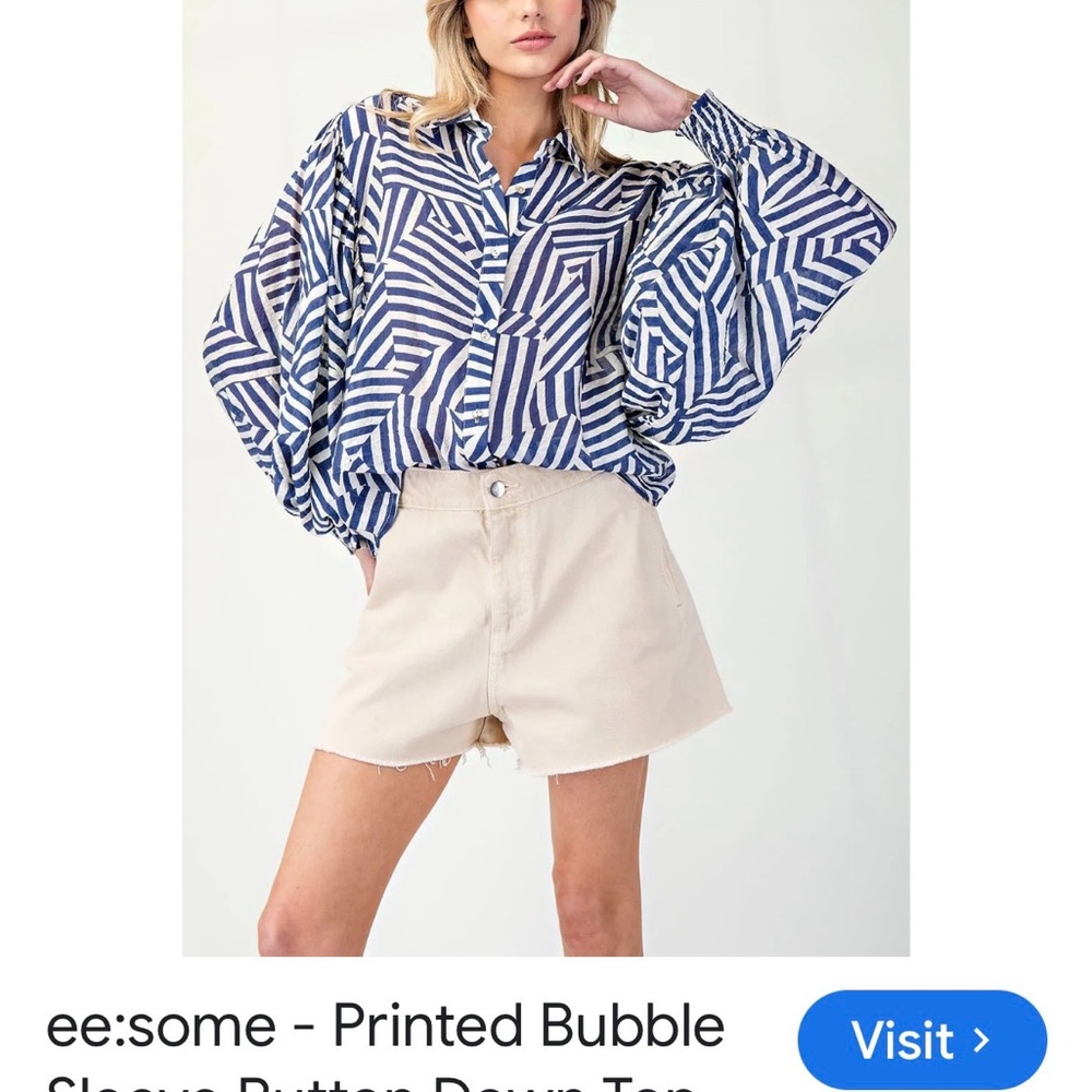 eesome Bubble Sleeve Button-Down Top - image 1